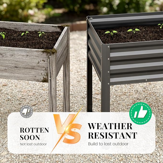 KING BIRD Large Raised Garden Bed with Netting Galvanized Elevated Planter Box with Legs 48×24×56 in for Backyard, Patio, Balcony, 400lb Capacity, Dark Grey