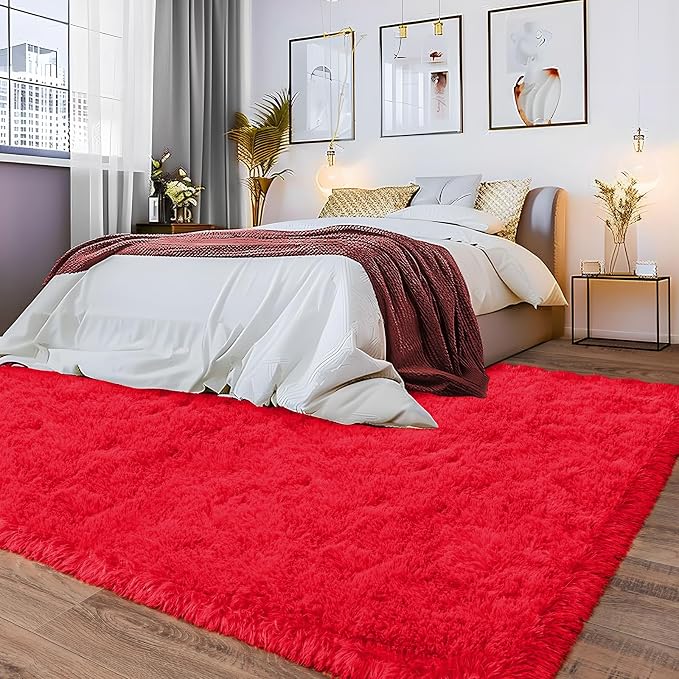 9x12 Large Fluffy Area Rugs for Living Room, Red | Upgrade Non-slip, Washable, Flame Resistant, High Pile Big 9 x 12 Shag Rug Plush Carpet for Bedroom Kids Room Dorm Christmas