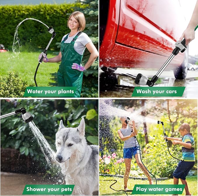 RESTMO Metal Watering Wand, Heavy Duty Garden Hose Wand with 180° Swivel Ratcheting Head, 16'' Hose Nozzle Sprayer with 7 Spray Patterns and Flow Control, for Water Hanging Baskets and Shrubs, Black