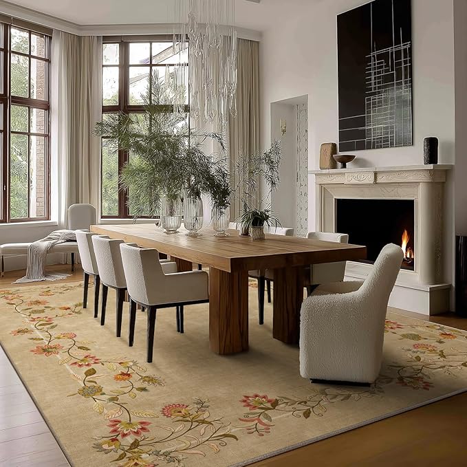 Washable Rug 8x10 Area Rugs for Living Room: Bedroom Rug Stain Resistant Non Slip Low Pile Ultra Soft Faux Wool Lightweight Large Carpets for Dining Room Kitchen Nursery Farmhouse Home Office Indoor