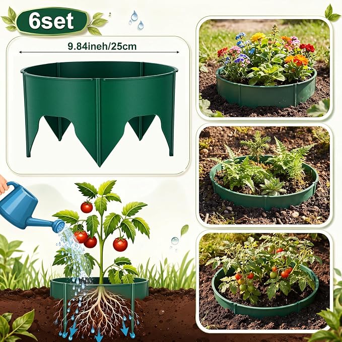 Ripeng 6 Pcs 8-12 Inch Planting Grow Rings for Outdoor Plants Green Adjustable Planting Ring Interlocking Garden Ring with Rubber Mallet to Separate Rock Pest for Deep Watering Veggies Herbs Flowers