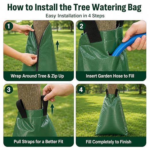 Tree Watering Bags Slow Release:20 Gallon - Reusable & Premium PVC Water Bags - Slow Watering 6-8 Hours for Newly Planted or Established Trees in Hot Weather (3 Pack)