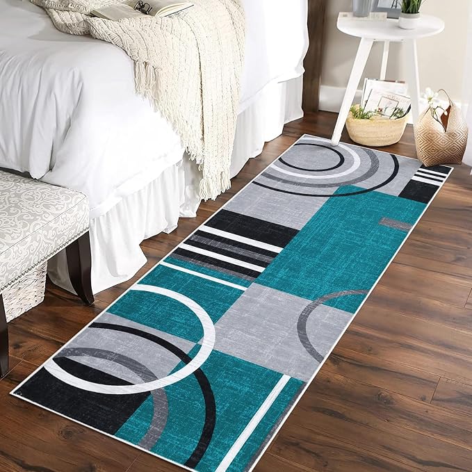 RUGSREAL Runner Rug 2x6 Modern Geometric Area Rug Non Slip Hallway Rugs | Contemporary Abstract Circles Rug CarpetLow Pile Indoor Floor Cover for Kitchen Bedroom