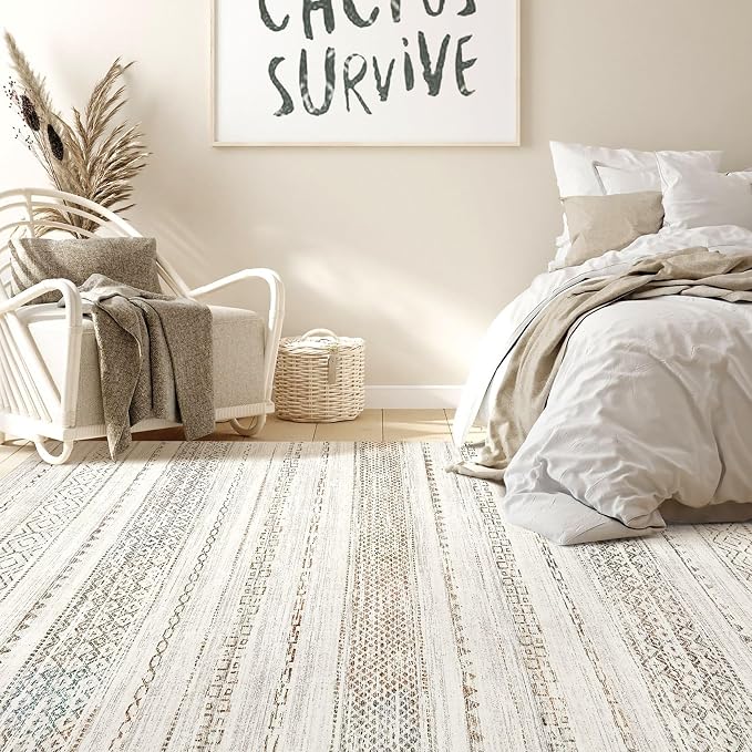Nakagishi Boho 5x7 Area Rug Living Room Rugs Machine Washable Colorful | Soft, Pet & Kid Friendly, Carpet for Living Room/Bedroom/Office/Kitchen/Nursery, Daily Home Decor Stain Resistant Moroccan