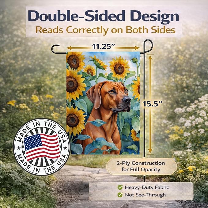 Caroline's Treasures DAC6149GF Rhodesian Ridgeback in Sunflowers Garden Flag Mailbox Flag Decorative Yard Flag Banner Outside Patio Artwork Yard Flower Beds, Garden Size, Multicolor