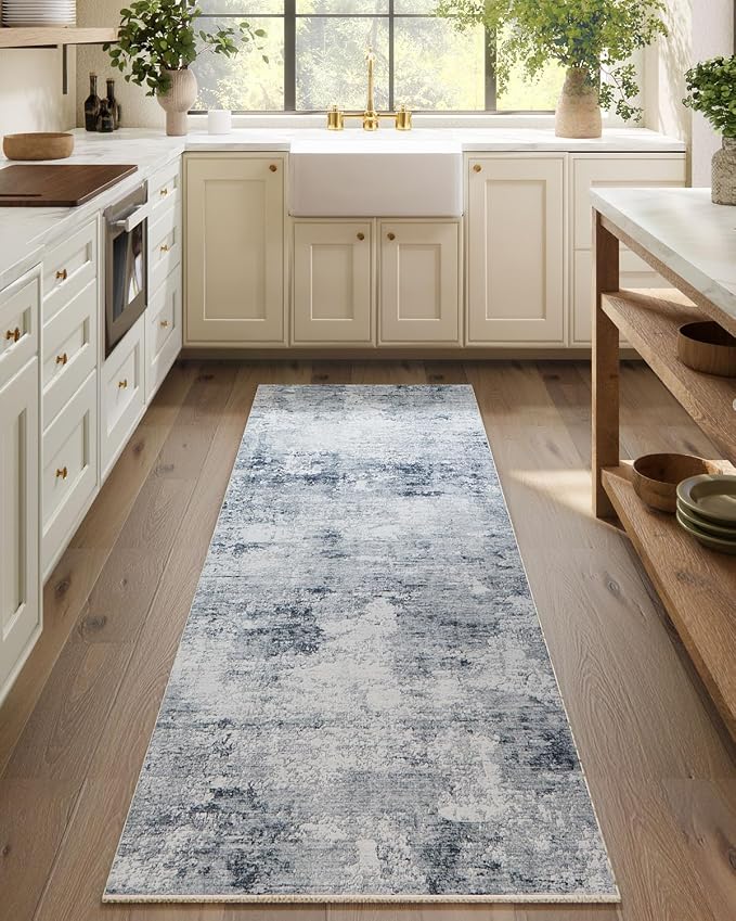 Machine Washable Kitchen Runner Rug: 2'6"x8' Rug Runners for Hallways Non Slip Low Pile Soft Faux Wool Floor Rug Non Shedding Carpet Runners for Hallways Entryway Bedroom Living Room Farmhouse Indoor