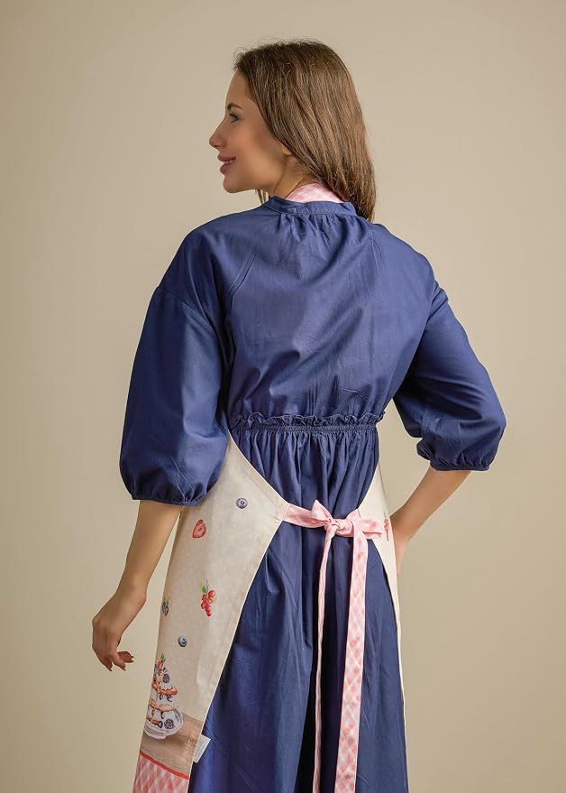 Maison d' Hermine Aprons for women with Pocket 100% Cotton (27.50"x31.50") | Adjustable Neck Strap & long ties Apron Men Chef Wedding Cooking Gardening Server Maid