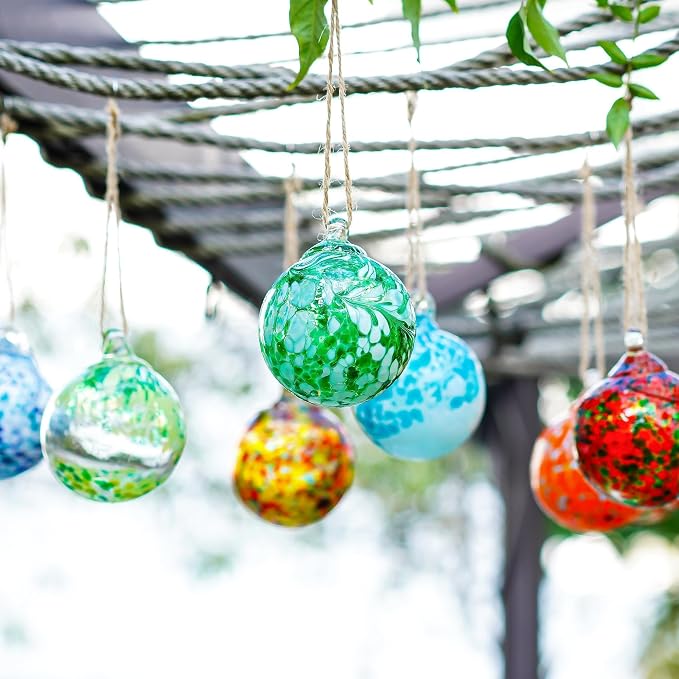 12Pcs Hand Blown Glass Ball Ornaments Hanging Gazing Balls Witches Balls