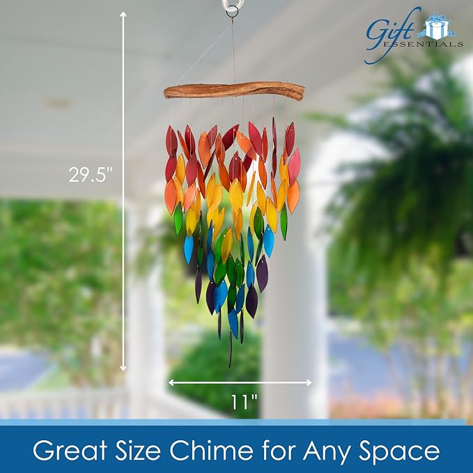 Blue Handworks Rainbow Deluxe Waterfall Glass Wind Chime | Handcrafted Deluxe Waterfall Glass Wind Chime Spanning the Full Rainbow Spectrum - Violet, Blue, Green, Yellow and Red