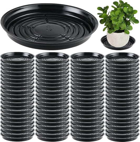 70 Packs 12 Inches Large Plant Saucers for Indoor Outdoor Use Heavy Duty Plastic Plant Plate Dish for Planter Bulk Round Flower Pot Drip Trays to Catch Water 4 to 20 Inch, Black