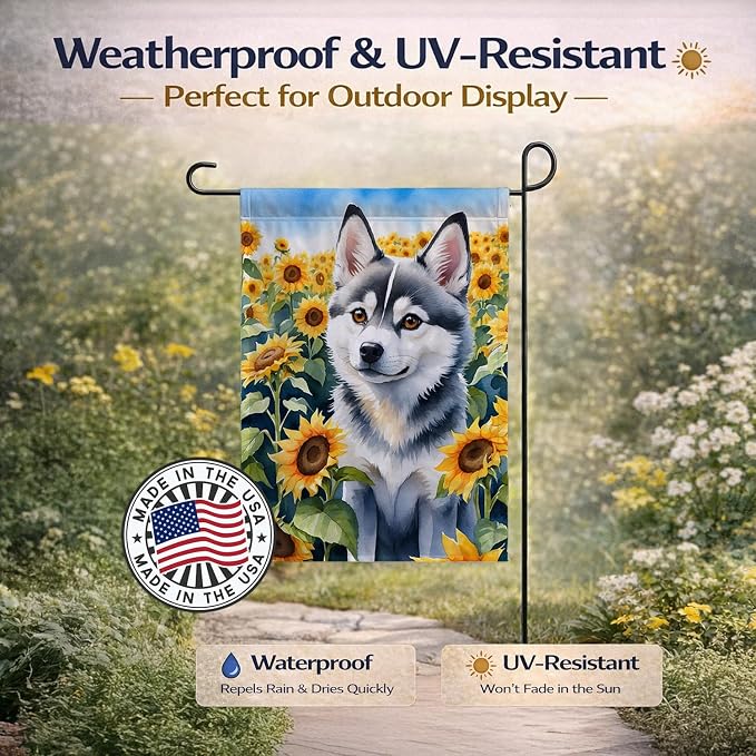 Caroline's Treasures DAC6004GF Alaskan Klee Kai in Sunflowers Garden Flag Mailbox Flag Decorative Yard Flag Banner Outside Patio Artwork Yard Flower Beds, Garden Size, Multicolor