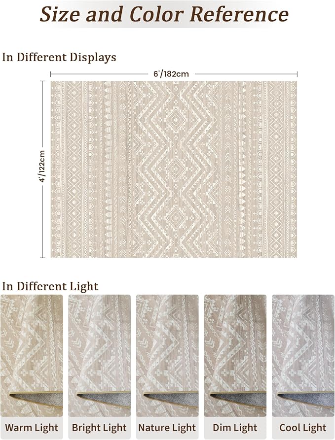 Miukiki 4x6 Washable Area Rug Non Slip Rug for Living Room Brown | Moroccan Soft Low Pile Indoor Area Rug for Living Room Bedroom Dining Room Stain Resistant Carpet with Easy Care 4'x6'