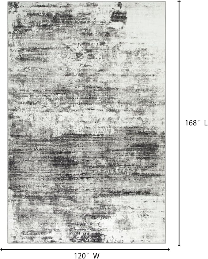 10x14 Area Rugs for Living Room: Washable Abstract Black Grey Carpet | Non-slip TPE backing makes this washable soft low-pile rug safe & durable, Pet-friendly decor for dining room,nursery,office