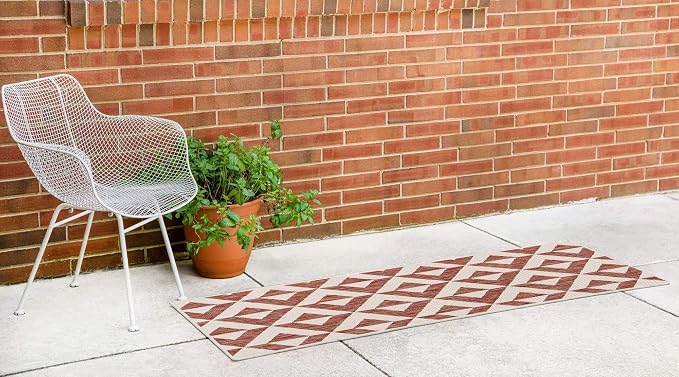 Unique Loom Jill Zarin Outdoor Collection Area Rug - Napa (2' x 8' Runner, Rust Red/ Ivory)