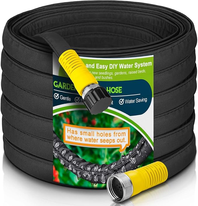 LAVEVE 25FT Flat Soaker Hose, Heavy Duty Garden Watering Hose, Flexible Leakproof Drip Irrigation Hose Saves 80% Water for Lawn, Flower Beds, Vegetable Field
