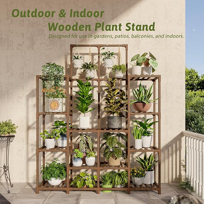 GENTINGBRO Plant Stand Indoor Outdoor 63" Tall Plant Shelf for Plants 12-Tier Large Plant Sheves for Living Room Heavy Duty Plant Rack Garden Balcony Patio Hanging Planter