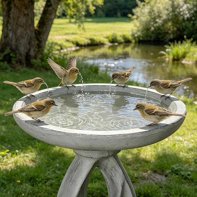 SKYFIRE 21.85 Inch Tall Pedestal Bird Bath, Fibre Reinforced Concrete Birdbath with Twisted Base, Weather Resistant & Durable Bird Bath for Garden Patio Lawn Backyard, Gray