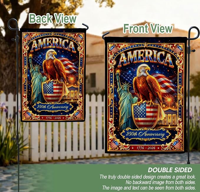 250 Year American Anniversary Flag, 250th Anniversary Patriotic Design, Banner Commemorative Outside Decoration, 250 Years Of Freedom Flag, Garden Flags For Outside 8 (12x18 Inch)