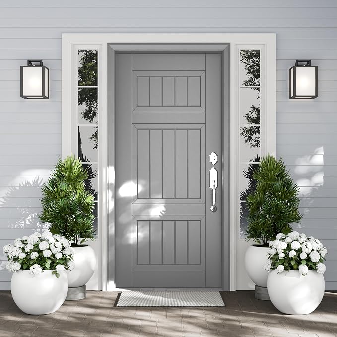 DTY Fiberstone Sphere Planter for Olive Trees, Large Round Globe Planter Indoor Outdoor, White, 70% Lighter Than Stone, Drainage Hole, 2 Coco Mats Included, Medium 16.1" D x 13.6" H