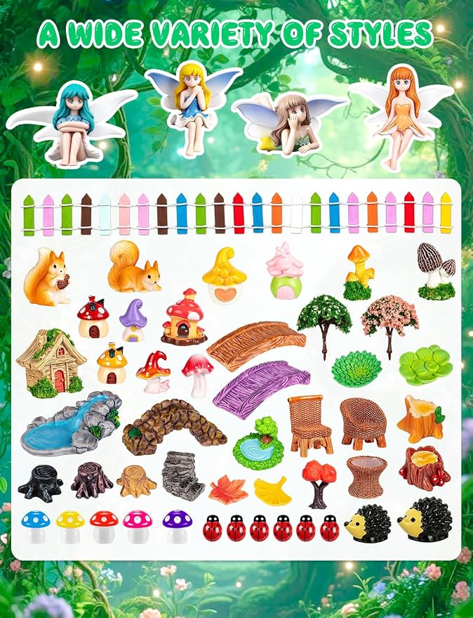 52Pcs Miniature Fairy Figurines Kit, Mini Fairies for Fairy Garden, Small Fairies Garden Accessories for Decor Cake
