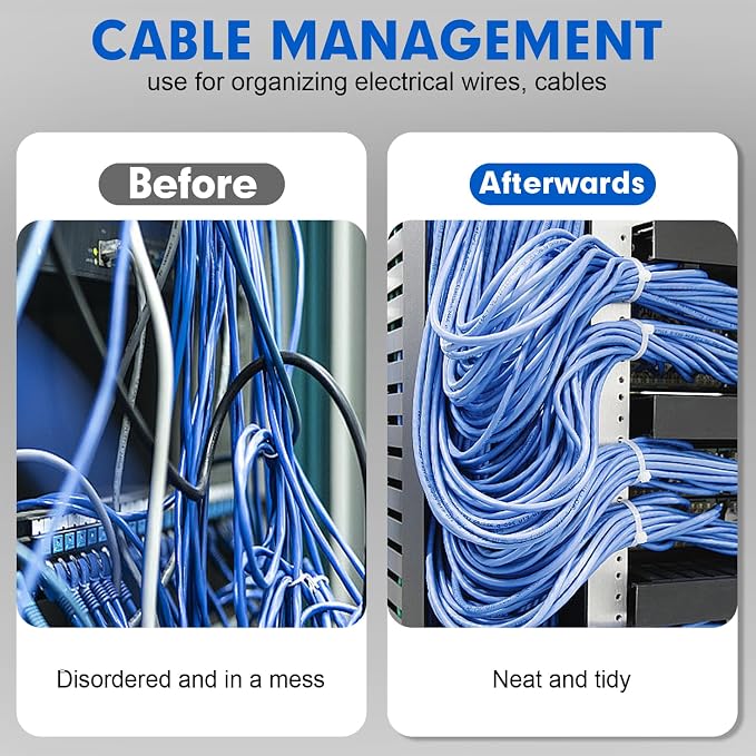Zip Ties, RAZCC 1200pcs Cable Zip Ties 8 Inch, Heavy Duty White Plastic Wire Ties with 50lb Tensile Strength, Self-Locking Nylon Cable Ties, Wire Management for Indoor and Outdoor