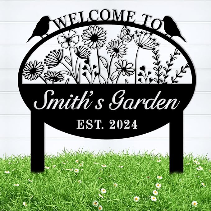 Personalized Garden Stake Metal Sign, Bird Garden Signs, Custom Butterfly Gardens Decor, Personalized Gardens Stakes For Outdoors, Lawn Decor, Flower Sign Plaque, Yard Sign.