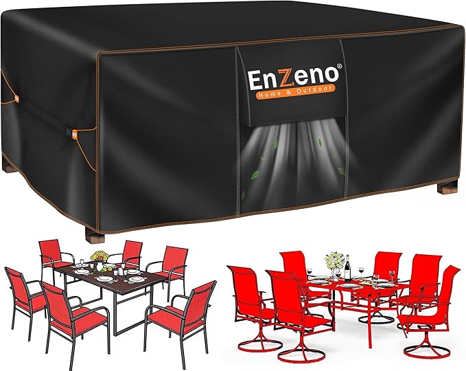 Enzeno Garden Furniture Cover Waterproof,59"L x 35"W x 29"H Garden Table Cover Rectangular,420D Heavy Duty Oxford Polyester Outdoor Patio Set Covers Windproof,Anti-UV for Chair and Table