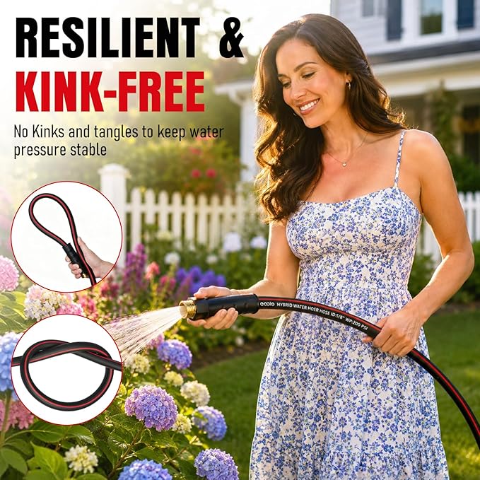 Heavy Duty Garden Hose 25ft, NON-EXPANDABLE Flexible Water Hose, Kink Resistant Lightweight Hybrid Hose, Leakproof Hose Male to Female Fittings