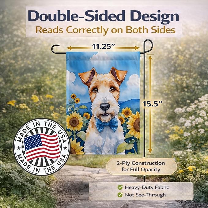 Caroline's Treasures DAC6079GF Fox Terrier in Sunflowers Garden Flag Mailbox Flag Decorative Yard Flag Banner Outside Patio Artwork Yard Flower Beds, Garden Size, Multicolor