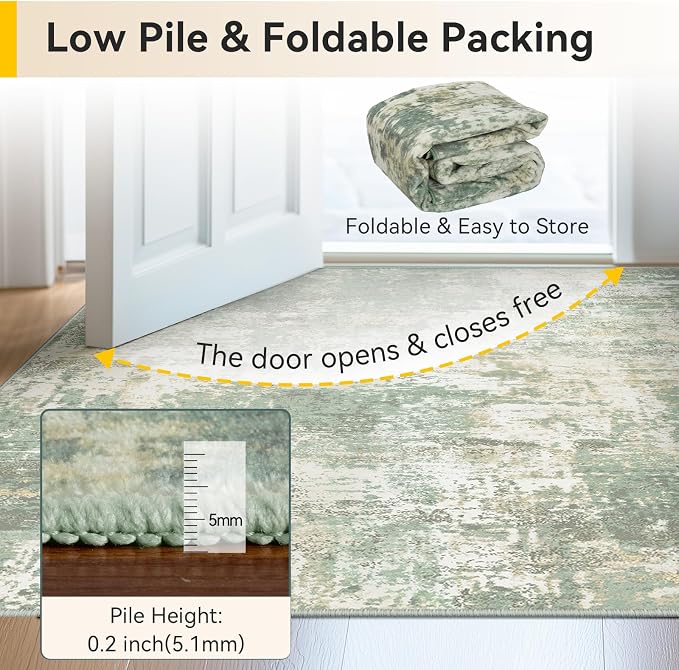 RELEANY Washable 10'x14' Abstract Area Rug for Living Room Light Green | Carpet for Bedroom, Kitchen, Office, Hallway and Entryway, Printed Pattern, Non‑Slip, Soft, Stain‑Resistant, Easy to Clean
