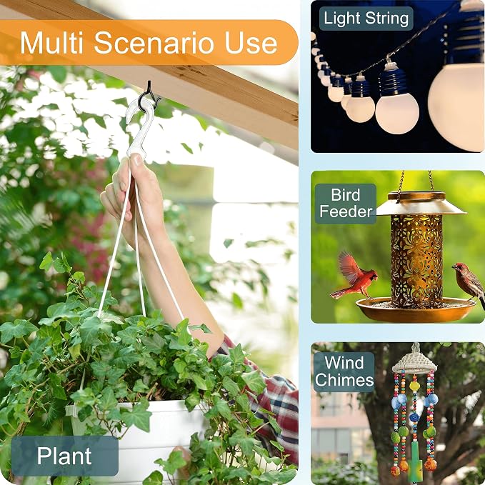 Black Screw Hooks with Safety Lock - 2.3" Rustproof Metal Ceiling Hooks for Hanging Plants, Baskets,String Lights & Outdoor Decor, 40LB Capacity (20 Pack,Includes Storage Case & Plastic Caps)