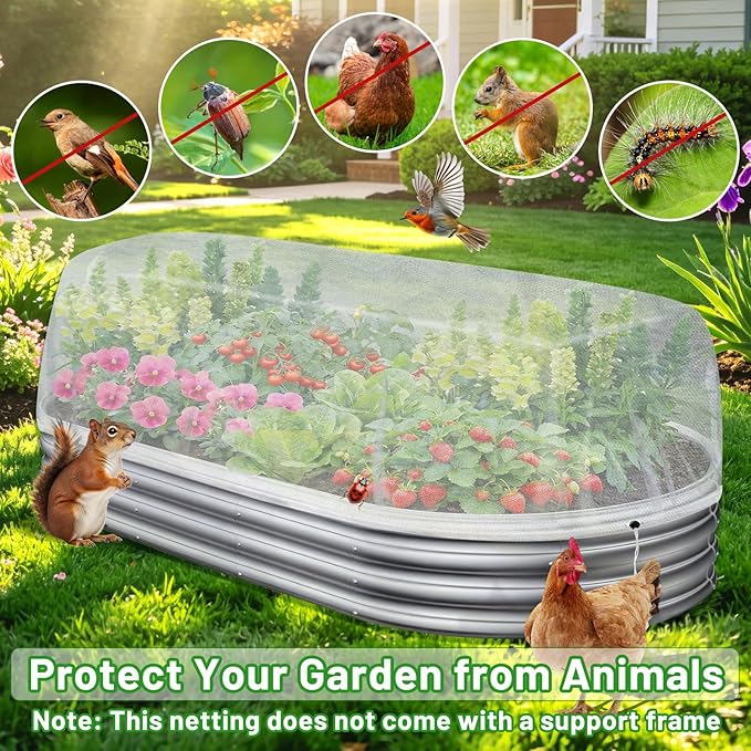 2 Pack Garden Netting for Raised Beds, 4x2FT Raised Bed Cover for Garden Protection, Ultra Fine Mesh Bird Netting Pest Barrier Screen with Drawstring for Protecting Vegetables Fruits Flowers