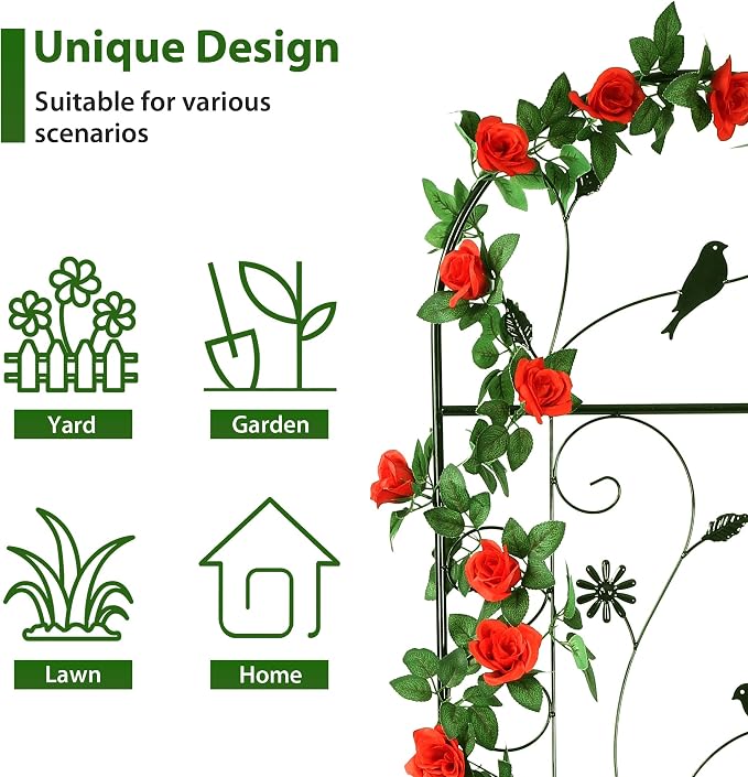Metal Garden Trellis for Climbing Plants, 4 Pack 86.5" x 19.7" Black Plant Trellis Outdoor, Clematis Rrellis Outdoor, Arched Decoration Suitable for lawns, Gard, Black