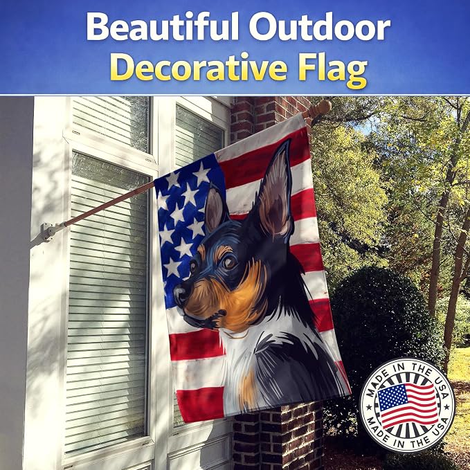 Caroline's Treasures CK6735CHF Teddy Roosevelt Terrier American Flag House Flag Large Porch Sleeve Pole Decorative Outside Yard Banner Artwork Wall Hanging, Polyester, House Size, Multicolor