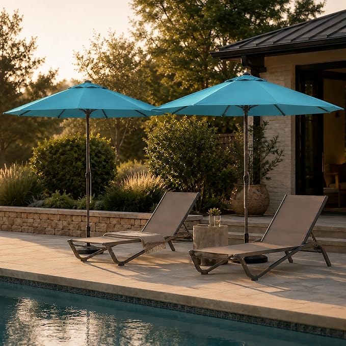 9FT Patio Umbrella, Outdoor Table Umbrella with Rope Pulley Lift, 3 Adjustable Heights, Market Umbrellas for Backyard, Pool and Deck, UPF50+