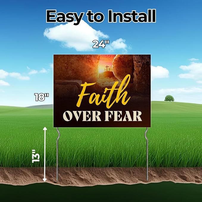 Faith Over Fear! Yard Sign by DC | 24"x18" Double Sided Church Garden Sign with 13” Metal Stakes | Outdoor Signs Waterproof for Lawn, Patio, Sidewalk & House | Set of 5 | Made in USA