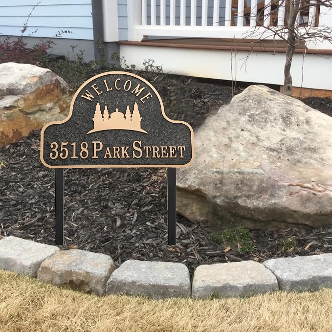 Address Sign Lawn Mounted - Custom House Number Plaque Sign with 2 Metal Stakes,House Address Numbers for Outside House,Yard,Garden,Grass,Ground,Drive Way,Lawn,4 Colors, 13''x 9''