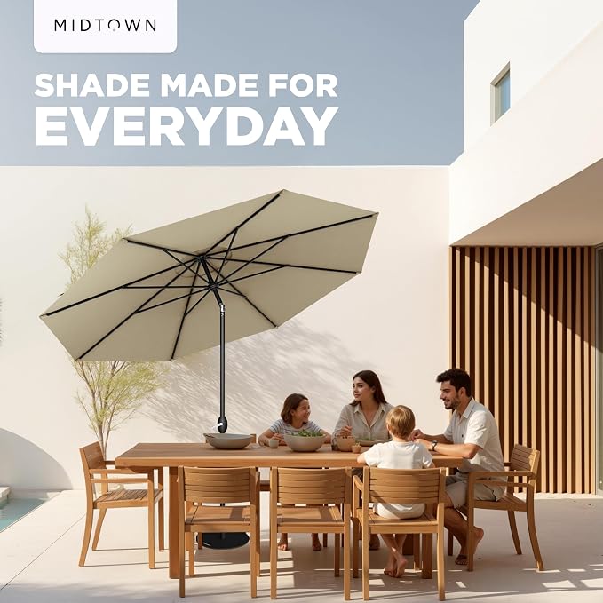 Midtown Umbrellas - 10-Year-No-Fade 6 Ft Patio Umbrella with Terylast Fabric, Auto-Tilt Aluminum Frame and 8 Reinforced Ribs for Deck, Pool, Garden & Beach - Chestnut Beige Canopy, Black Pole