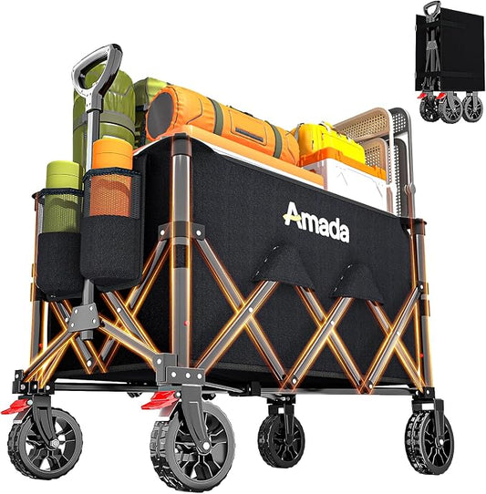 Collapsible Wagon Cart, Foldable Lightweight Wagon Folding Carts with Wheels - Outdoor Utility Carts with 360LBS Max Load for Grocery, Camping, Shopping, Sports, Garden，Beach