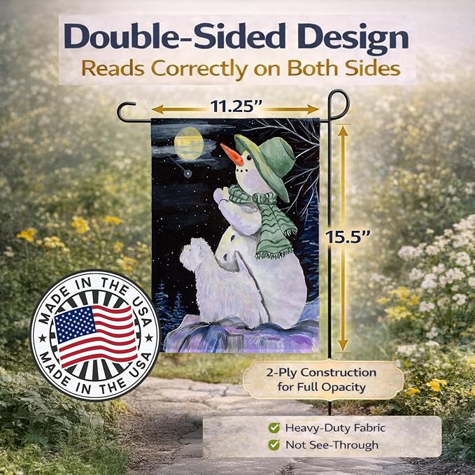 Caroline's Treasures SS8797GF Snowman with Westie Garden Flag Mailbox Flag Decorative Yard Flag Banner Outside Patio Artwork Yard Flower Beds, Garden Size, Multicolor