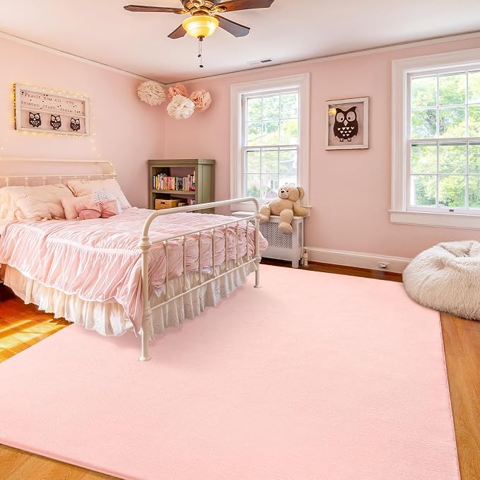Amearea Large Area Rugs for Bedroom Living Room, 6x9 Pink Memory Foam Rug | Thickened Fluffy Indoor Washable Rugs Non Slip Minimalist Carpet for Boys Girls Dorm Nursery Room Decor