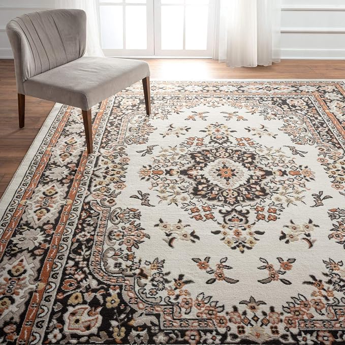 Home Dynamix Premium Sakarya Traditional Medallion Border Area Rug, Ivory/Brown, 5'3"x7'5" Rectangle
