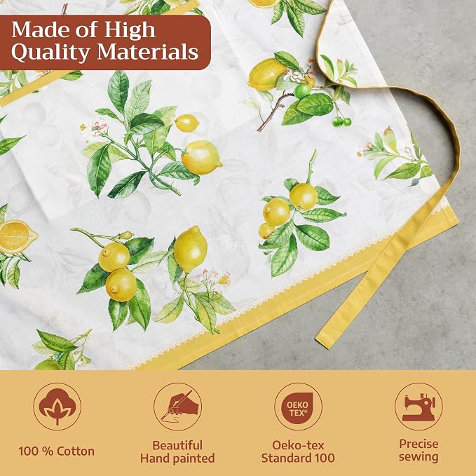 Maison d' Hermine Aprons for women with Pocket 100% Cotton (27.50"x31.50") | Adjustable Neck Strap & long ties Apron Men Chef Wedding Cooking Gardening Server Maid