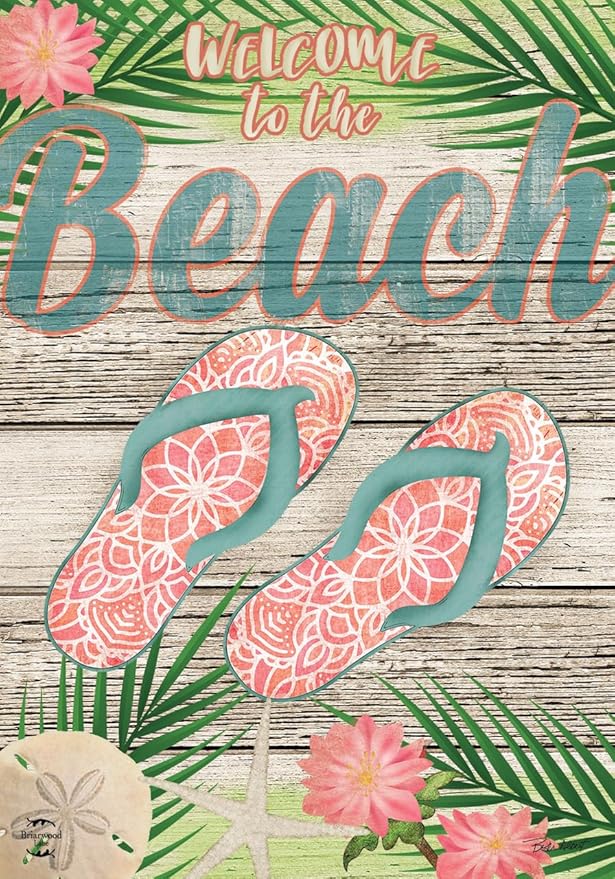 Welcome Beach Flip Flops Summer Double Sided House Flag 40" x 28" Briarwood Lane
