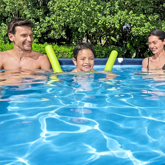 Bestway Steel Pro 9 Feet 10 Inch x 6 Feet 7 Inch x 26 Inch Rectangle Above Ground 872 Gallon Pool Set with DuraPlus Liner and FrameLink System
