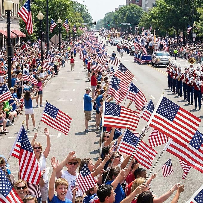 TOPFLAGS 12x18 Small American Flag on Stick 6 Pack Mini US Flags 12x18 Inch Metal Handheld Pole for Outside 4th of July Memorial Day USA 250th Anniversary Patriotic Decorations