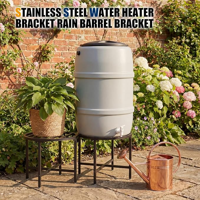 Novabright 30-60 Gallon Water Heater Stand 21" x 21" x 18" H Stainless Steel Bracket with 1200lb Capacity Rain Barrel Stand Heavy Duty Catchment Base Suitable for Plastic Outdoor Rain Barrel