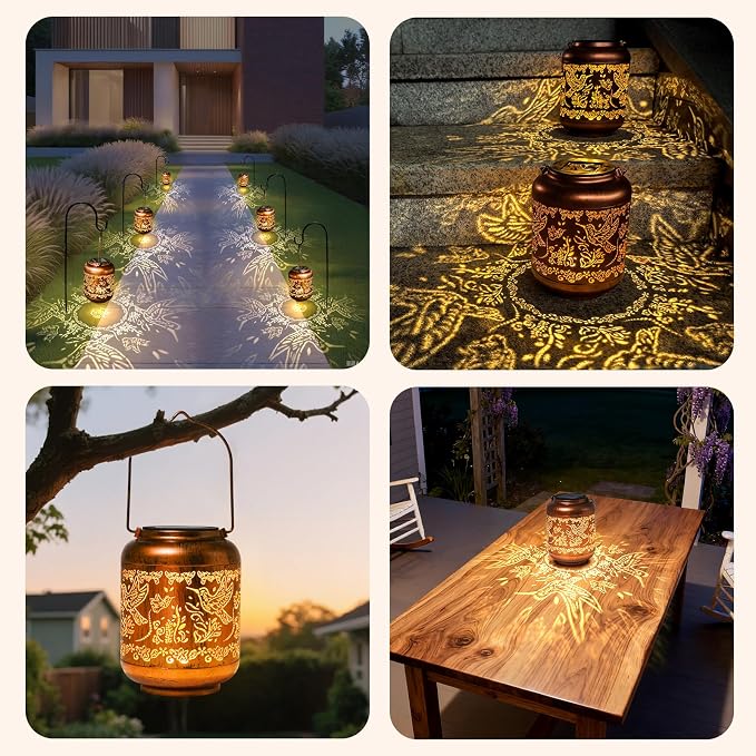 Hummingbird Solar Lanterns Outdoor Waterproof, Birthday Gifts for Women Mom Grandma, Copper Metal Hanging Solar Lights for Yard Garden Decor Hummingbird Gardening Gifts