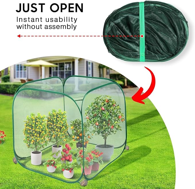 2 Pack Pop Up Mesh Plant Cover, 35.4x35.4x38.2 Inch No Build Protection Against Insects Garden Netting, Raised Bed Cover for Barrier Against Insects for Vegetable Plant Fruit Animals