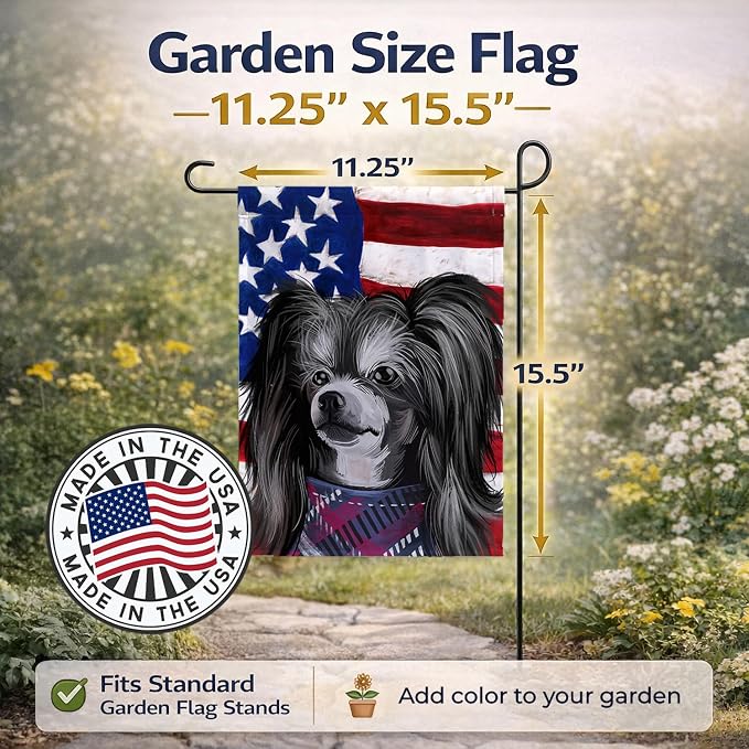 Caroline's Treasures CK6487GF Chinese Crested Dog American Flag Garden Flag Mailbox Flag Decorative Yard Flag Banner Outside Patio Artwork Yard Flower Beds, Garden Size, Multicolor